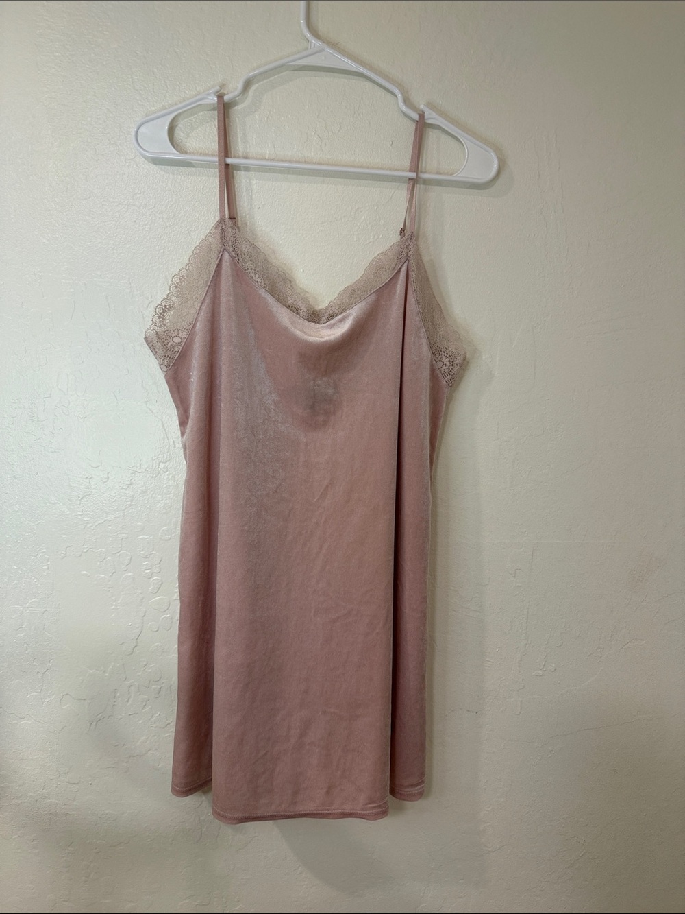 INC International Concepts Dusty Rose Velvet Slip with Lace Trim